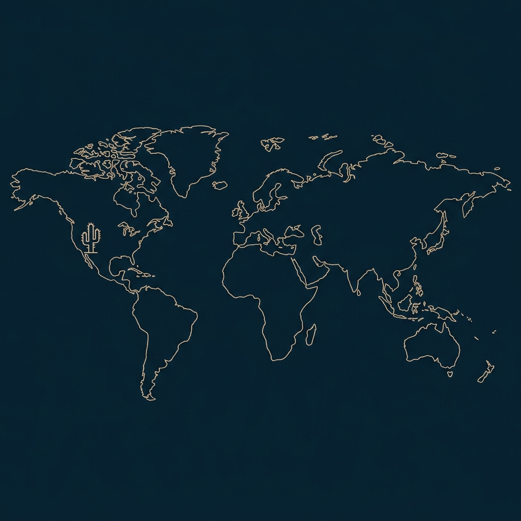 World map and cactus icon